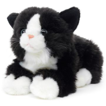 Katze mit Stimme, liegend (schwarz-weiß) - 20 cm (Länge)