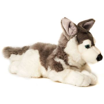 Husky grau, liegend - 40 cm (Länge) -- Plüsch-Hund