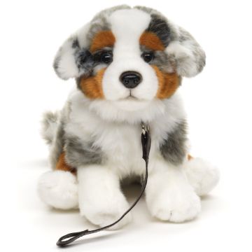 Australischer Schäferhund Welpe, sitzend (mit Leine) - 27 cm (Länge) -- Plüsch-Hund