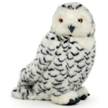 Schnee-Eule mit drehbarem Kopf - 24 cm (Höhe) -- Plüsch-Vogel