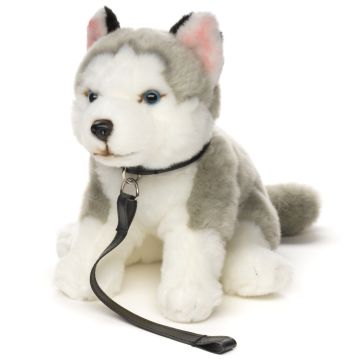 Husky grau, sitzend (mit Leine) - 24 cm (Höhe)