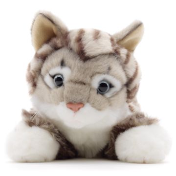 Katze mit getigertem Fell, liegend (grau) - 38 cm (Länge)