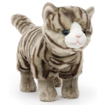 Katze mit Stimme, stehend (grau-getigert) - 35 cm (Länge)