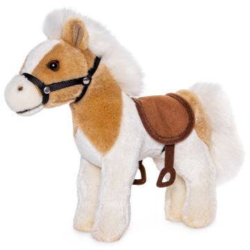 Pferd, stehend, beige-weiß (mit Sattel und Steigbügel) - 23 cm (Länge)