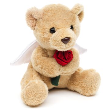 Schutzengel-Teddybär mit roter Rose - Plushie - 13 cm (Höhe)
