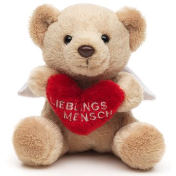 Schutzengel-Teddybär mit rotem Herz "Lieblingsmensch" - Plushie - 13 cm (Höhe)
